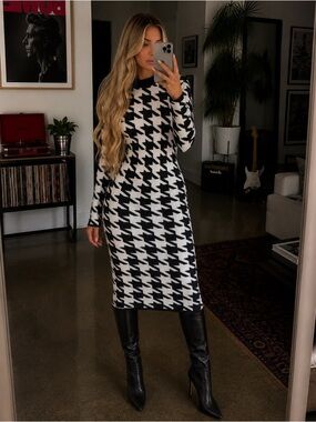 Sergio Hudson x Target Black Houndstooth Strong Shoulder Sweater Midi Dress XXS